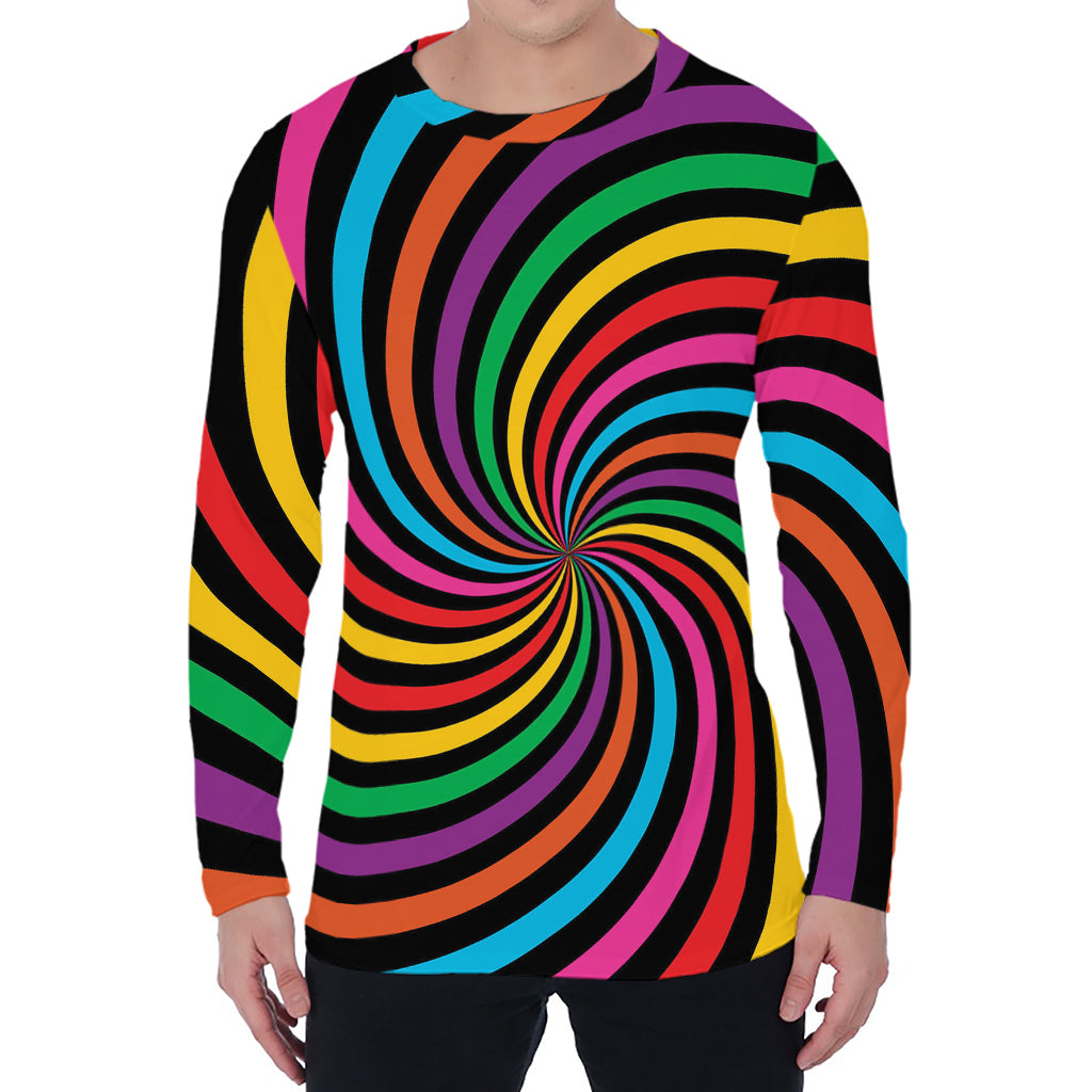 Rainbow Psychedelic Swirl Print Men's Long Sleeve T-Shirt