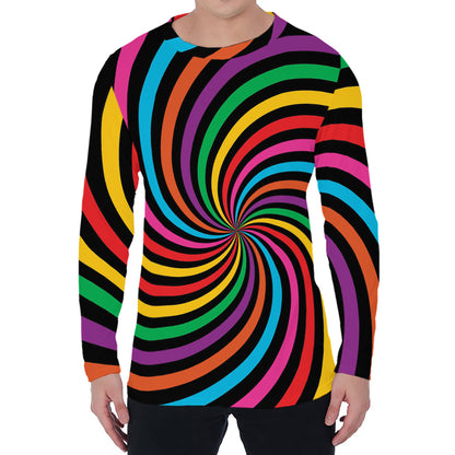 Rainbow Psychedelic Swirl Print Men's Long Sleeve T-Shirt