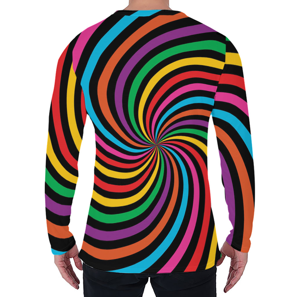 Rainbow Psychedelic Swirl Print Men's Long Sleeve T-Shirt