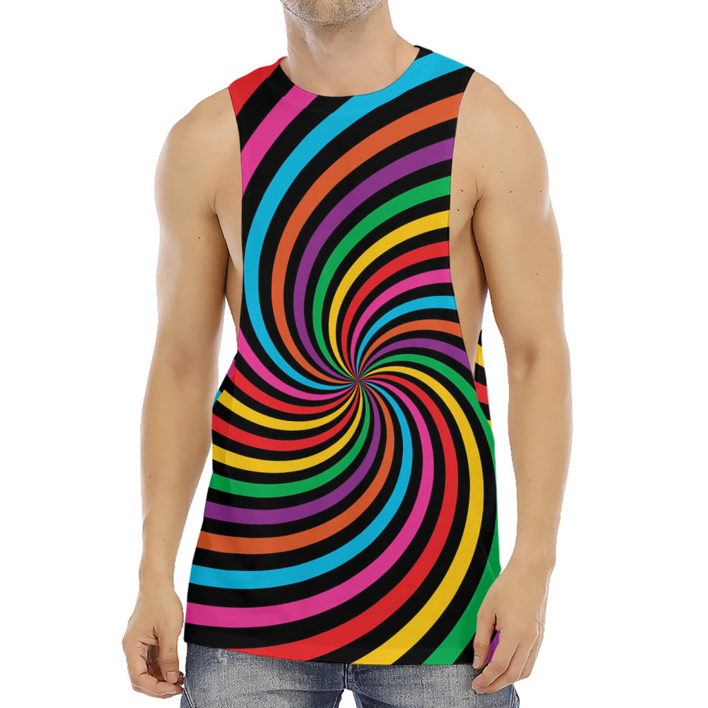Rainbow Psychedelic Swirl Print Men's Muscle Tank Top