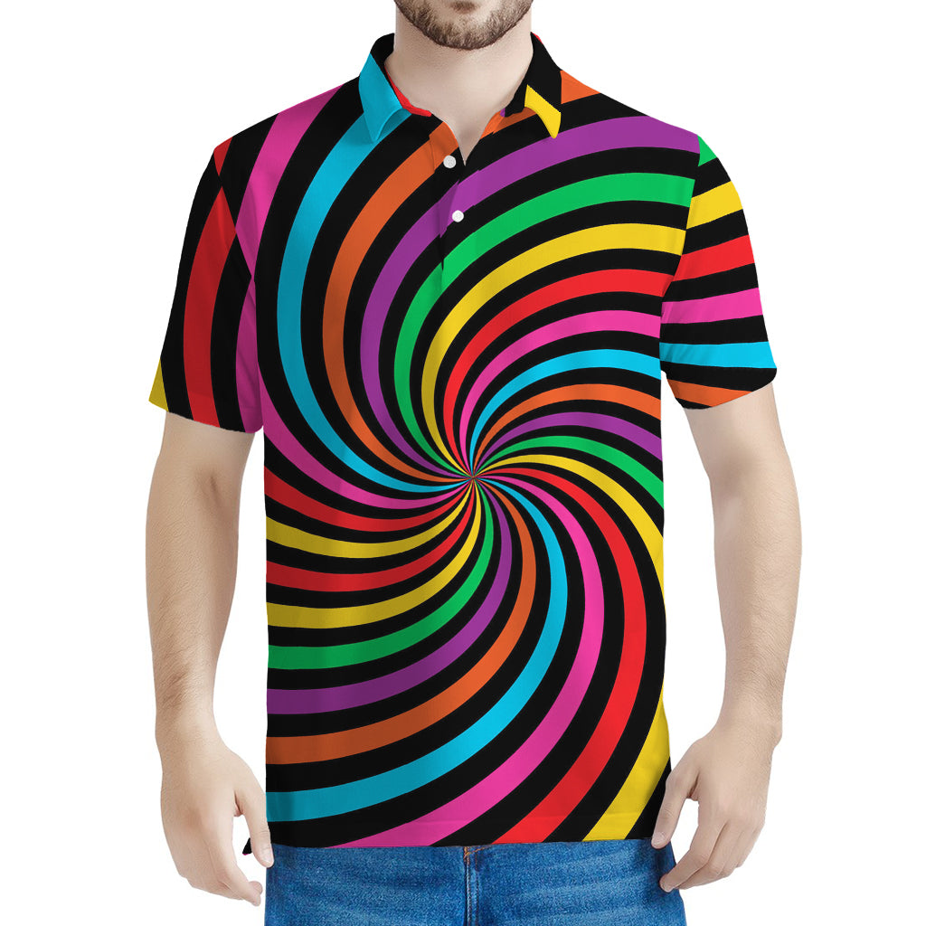 Rainbow Psychedelic Swirl Print Men's Polo Shirt
