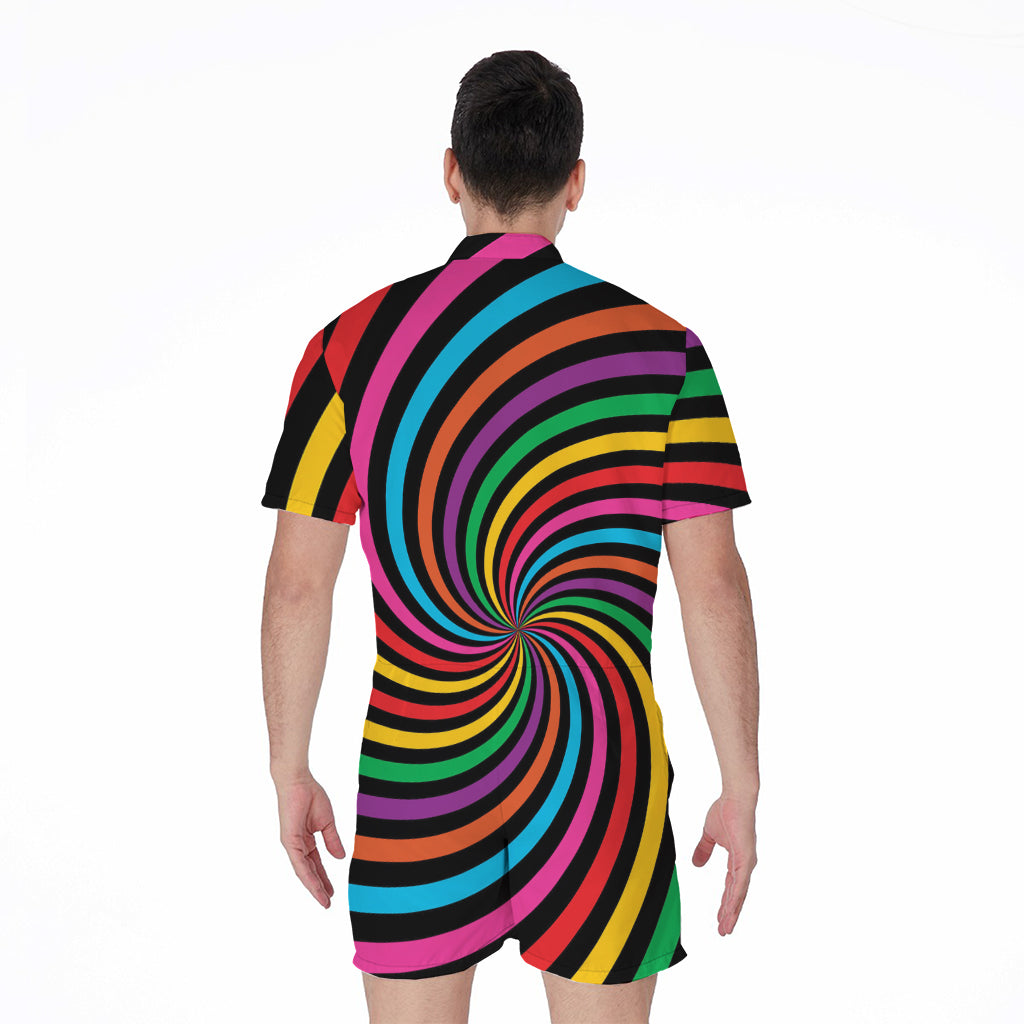 Rainbow Psychedelic Swirl Print Men's Rompers