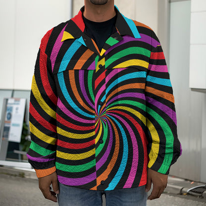 Rainbow Psychedelic Swirl Print Men's Shirt Jacket