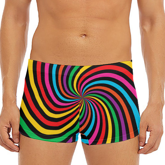 Rainbow Psychedelic Swirl Print Men's Short Boxer Briefs