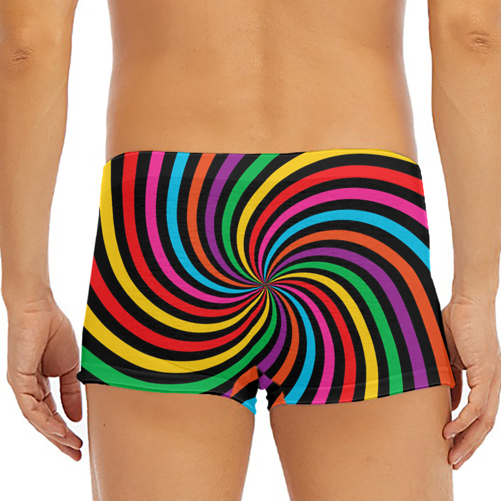 Rainbow Psychedelic Swirl Print Men's Short Boxer Briefs