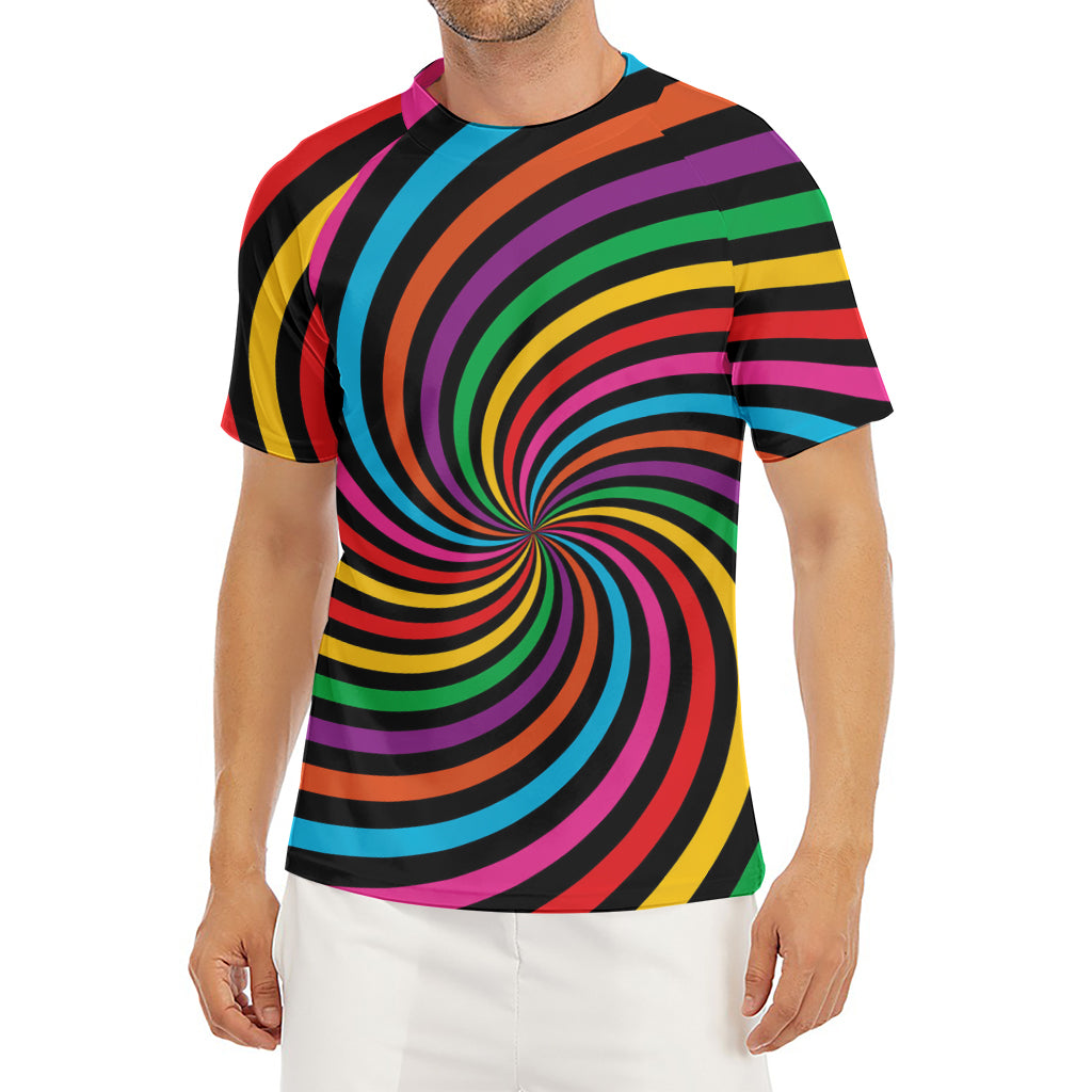 Rainbow Psychedelic Swirl Print Men's Short Sleeve Rash Guard