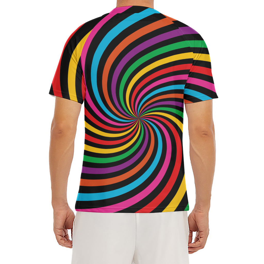 Rainbow Psychedelic Swirl Print Men's Short Sleeve Rash Guard