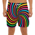 Rainbow Psychedelic Swirl Print Men's Split Running Shorts