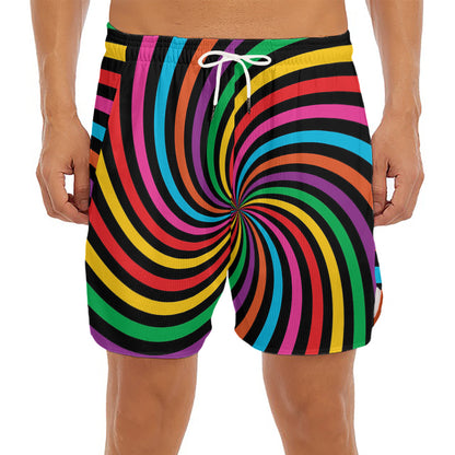 Rainbow Psychedelic Swirl Print Men's Split Running Shorts