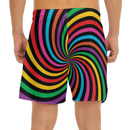 Rainbow Psychedelic Swirl Print Men's Split Running Shorts