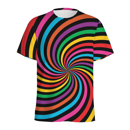 Rainbow Psychedelic Swirl Print Men's Sports T-Shirt