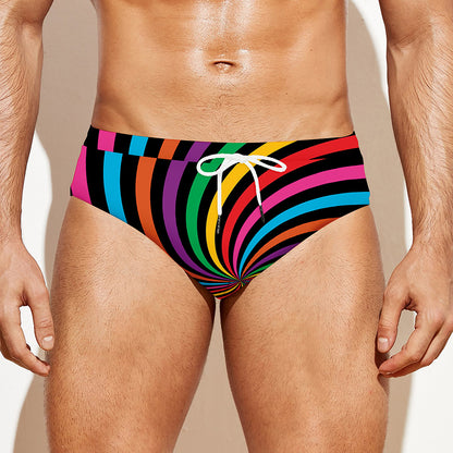 Rainbow Psychedelic Swirl Print Men's Swim Briefs