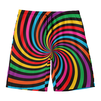 Rainbow Psychedelic Swirl Print Men's Swim Trunks