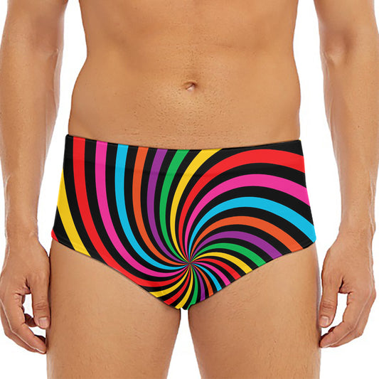 Rainbow Psychedelic Swirl Print Men's Triangle Swim Briefs