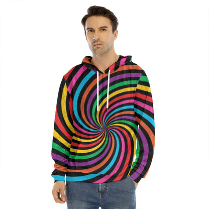 Rainbow Psychedelic Swirl Print Men's Velvet Pullover Hoodie