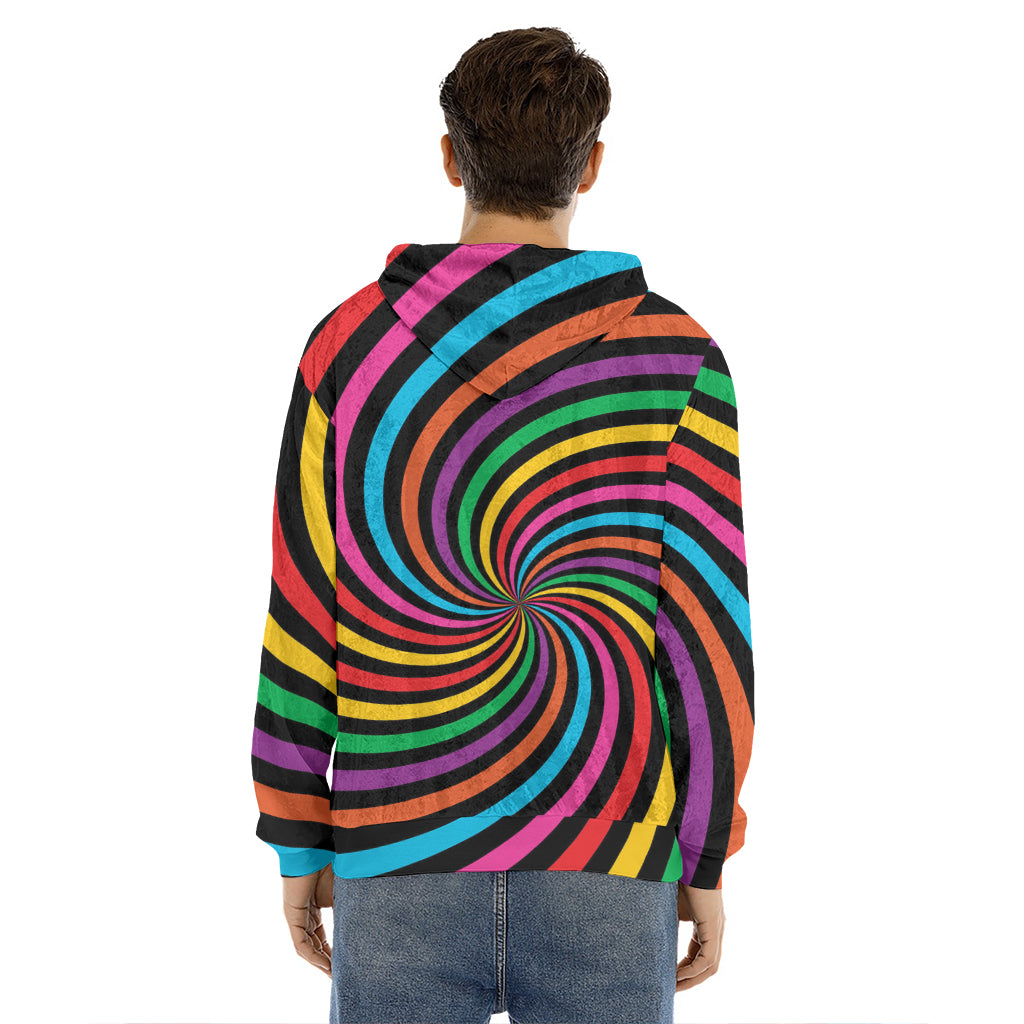 Rainbow Psychedelic Swirl Print Men's Velvet Pullover Hoodie