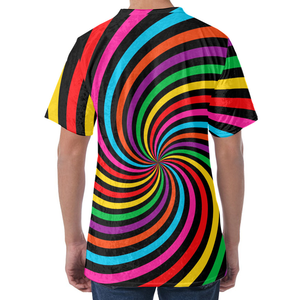 Rainbow Psychedelic Swirl Print Men's Velvet T-Shirt