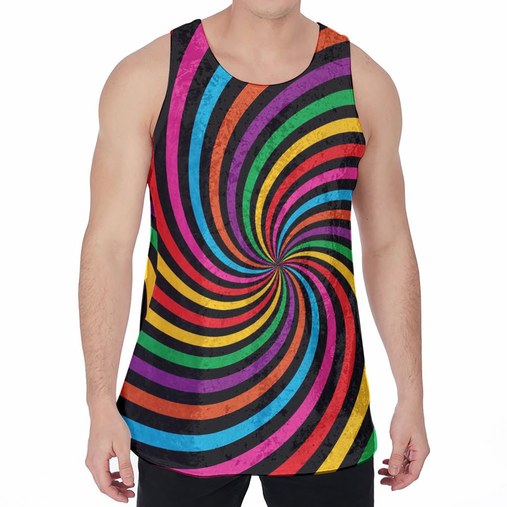 Rainbow Psychedelic Swirl Print Men's Velvet Tank Top