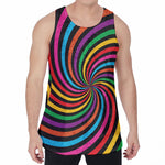 Rainbow Psychedelic Swirl Print Men's Velvet Tank Top
