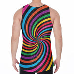 Rainbow Psychedelic Swirl Print Men's Velvet Tank Top