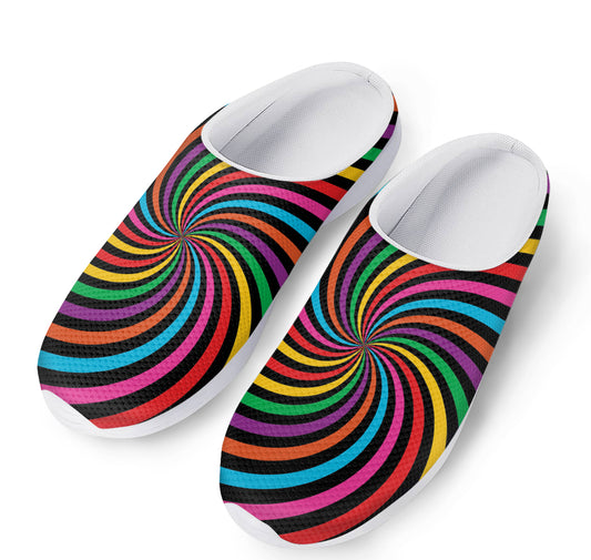 Rainbow Psychedelic Swirl Print Mesh Casual Shoes