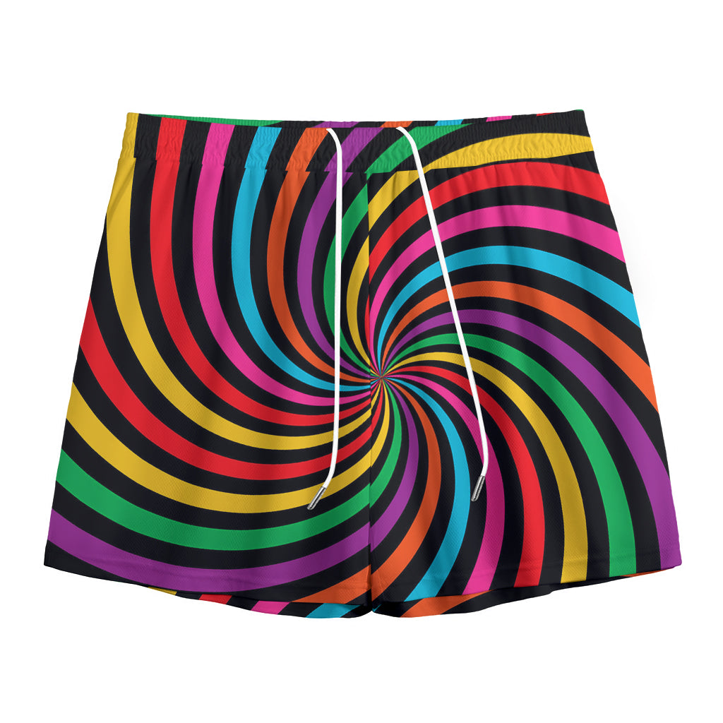 Rainbow Psychedelic Swirl Print Mesh Shorts