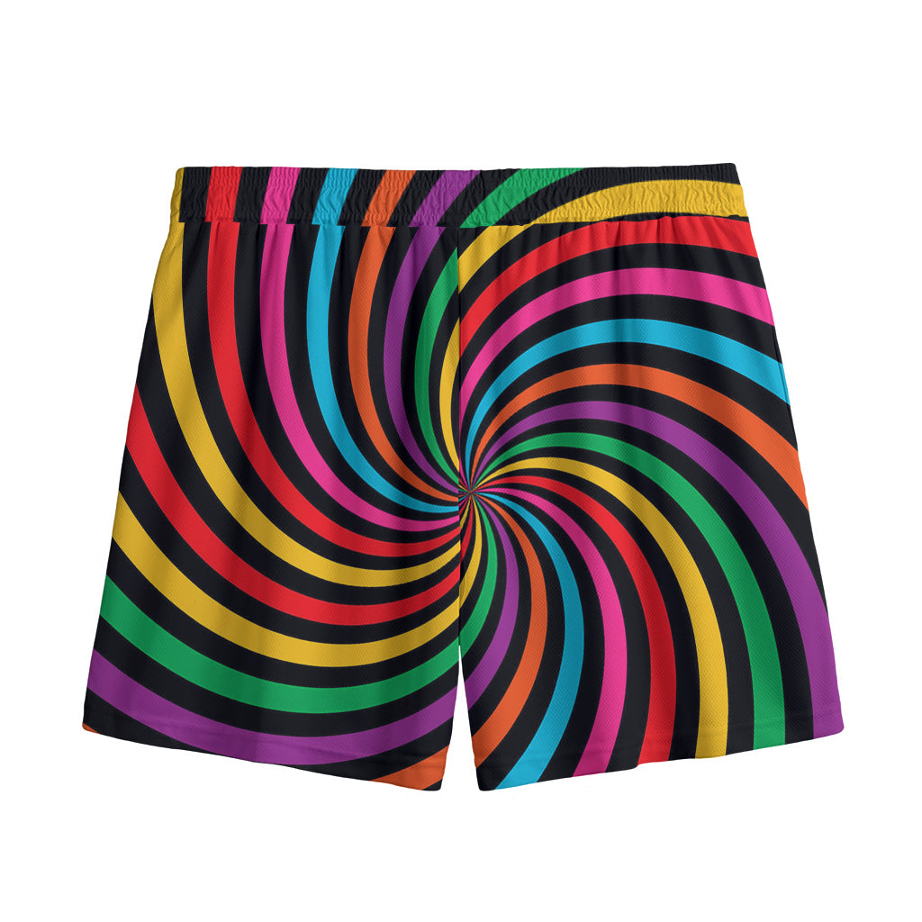Rainbow Psychedelic Swirl Print Mesh Shorts