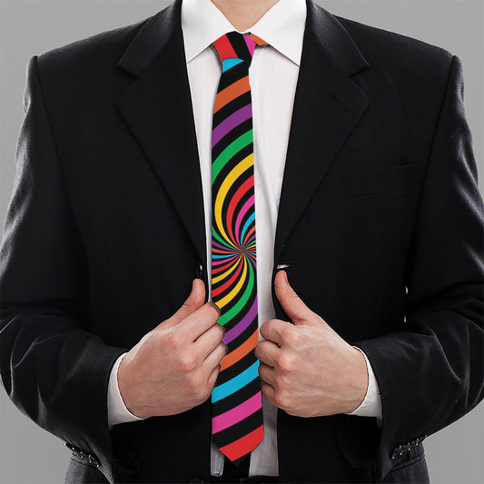 Rainbow Psychedelic Swirl Print Necktie