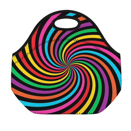 Rainbow Psychedelic Swirl Print Neoprene Lunch Bag