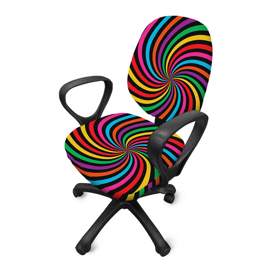 Rainbow Psychedelic Swirl Print Office Chair Cover