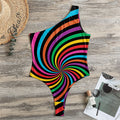 Rainbow Psychedelic Swirl Print One Shoulder Bodysuit
