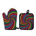 Rainbow Psychedelic Swirl Print Oven Mitt And Pot Holder Set