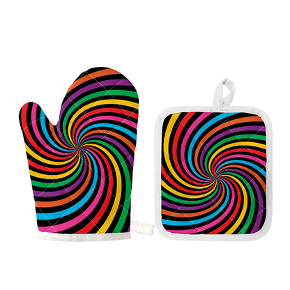Rainbow Psychedelic Swirl Print Oven Mitt And Pot Holder Set