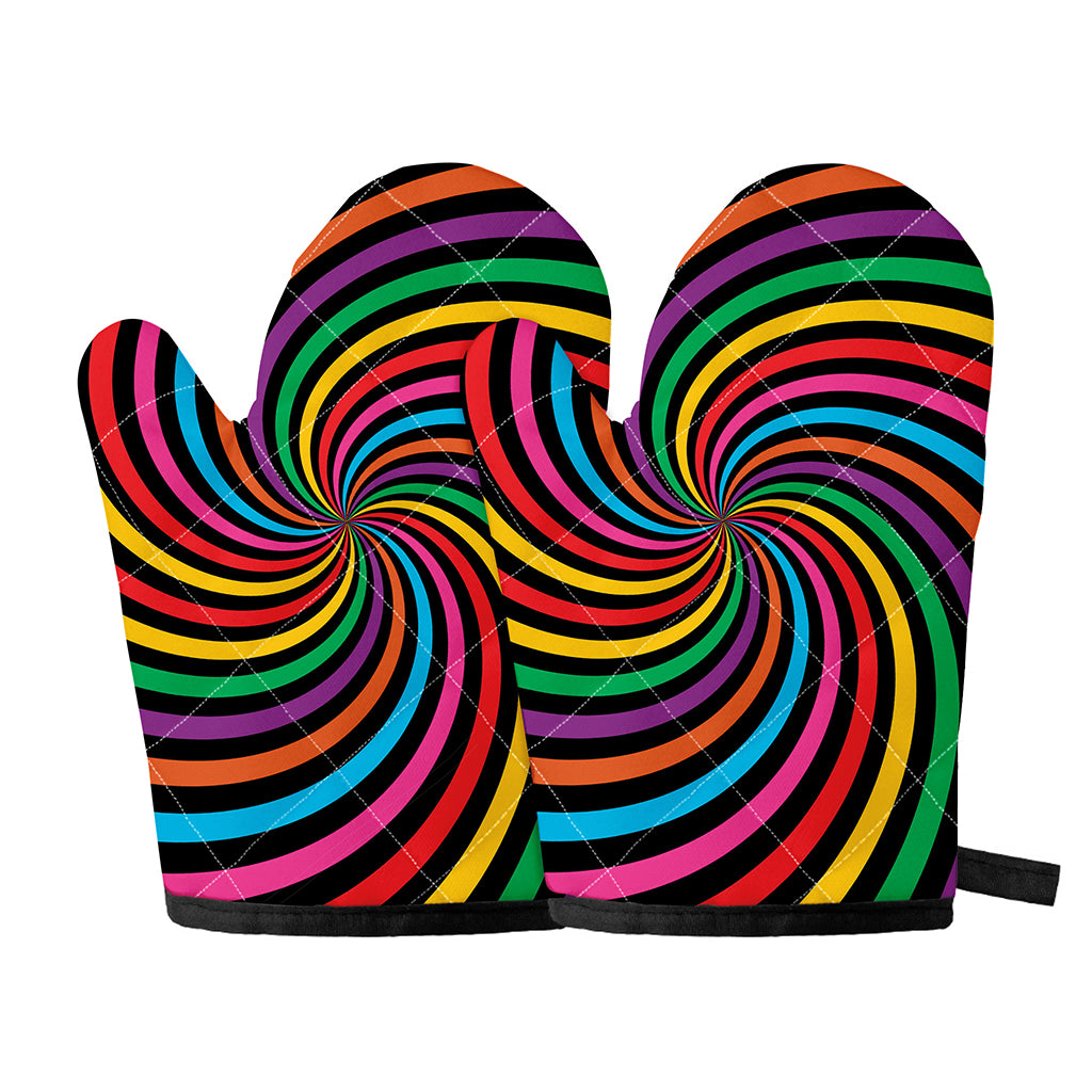 Rainbow Psychedelic Swirl Print Oven Mitts