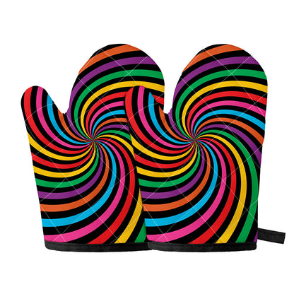 Rainbow Psychedelic Swirl Print Oven Mitts