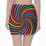 Rainbow Psychedelic Swirl Print Pencil Mini Skirt