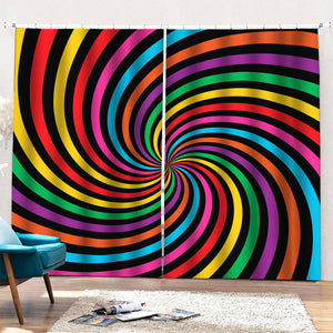 Rainbow Psychedelic Swirl Print Pencil Pleat Curtains