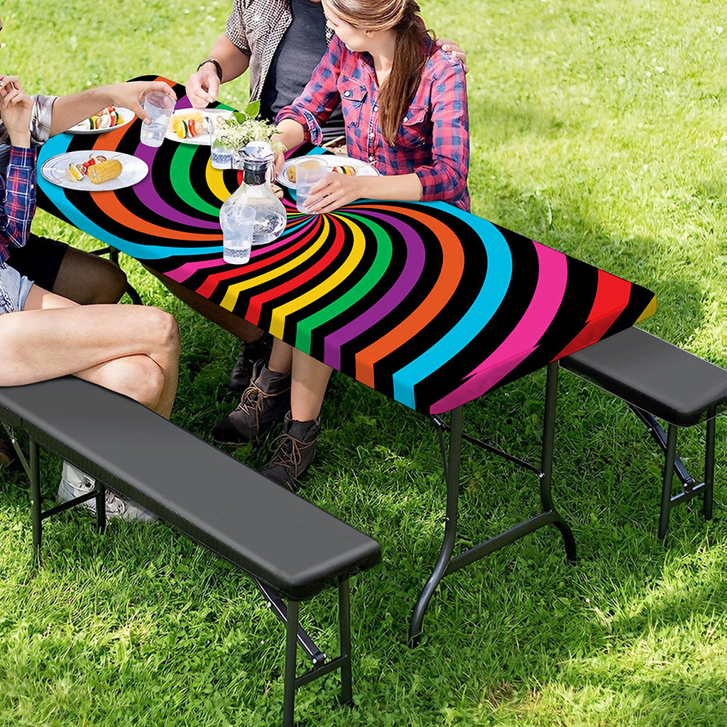 Rainbow Psychedelic Swirl Print Picnic Table Cover