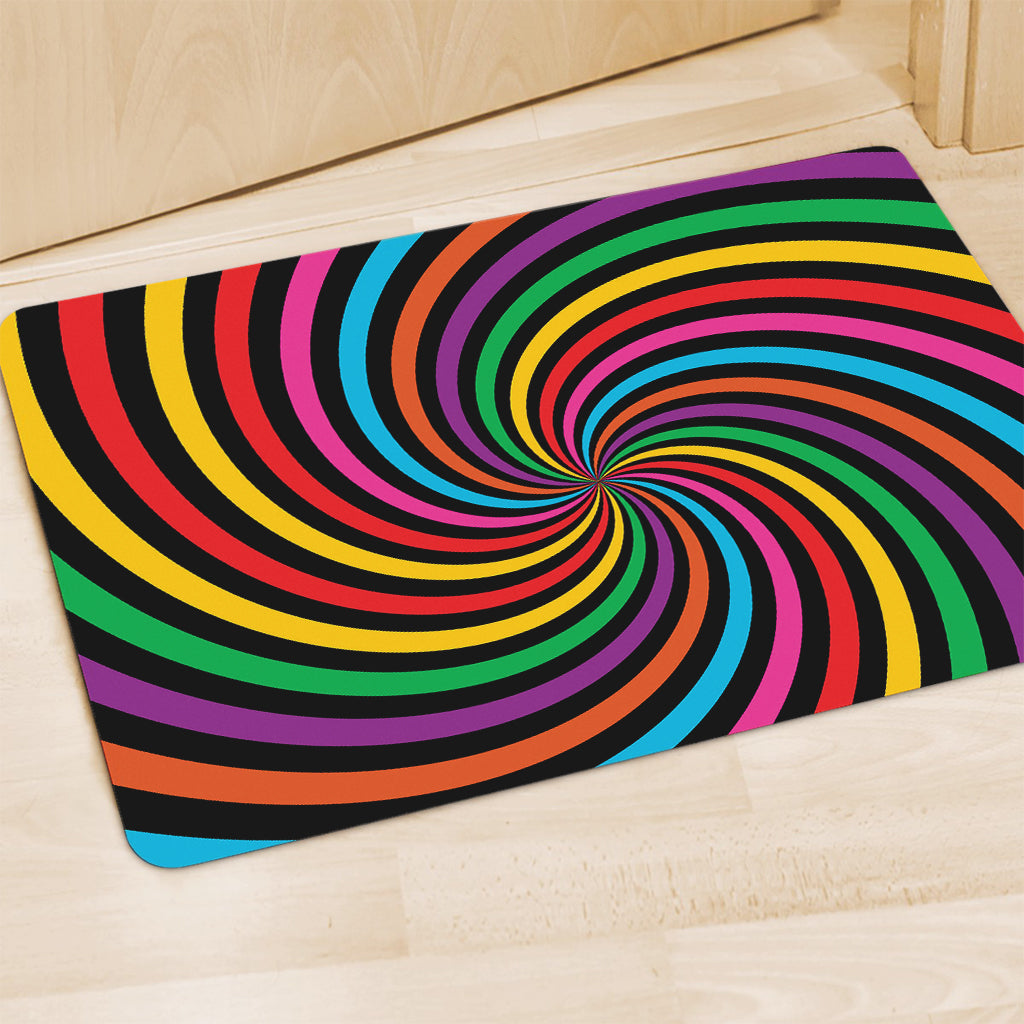 Rainbow Psychedelic Swirl Print Polyester Doormat