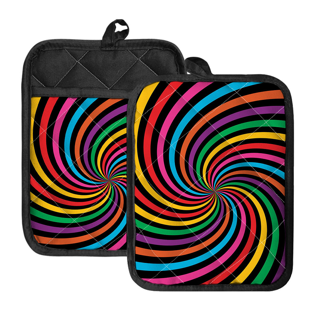 Rainbow Psychedelic Swirl Print Pot Holders With Pocket