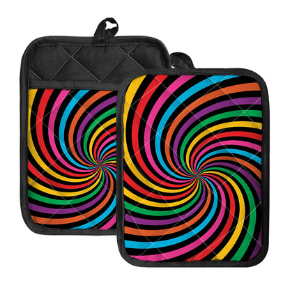 Rainbow Psychedelic Swirl Print Pot Holders With Pocket