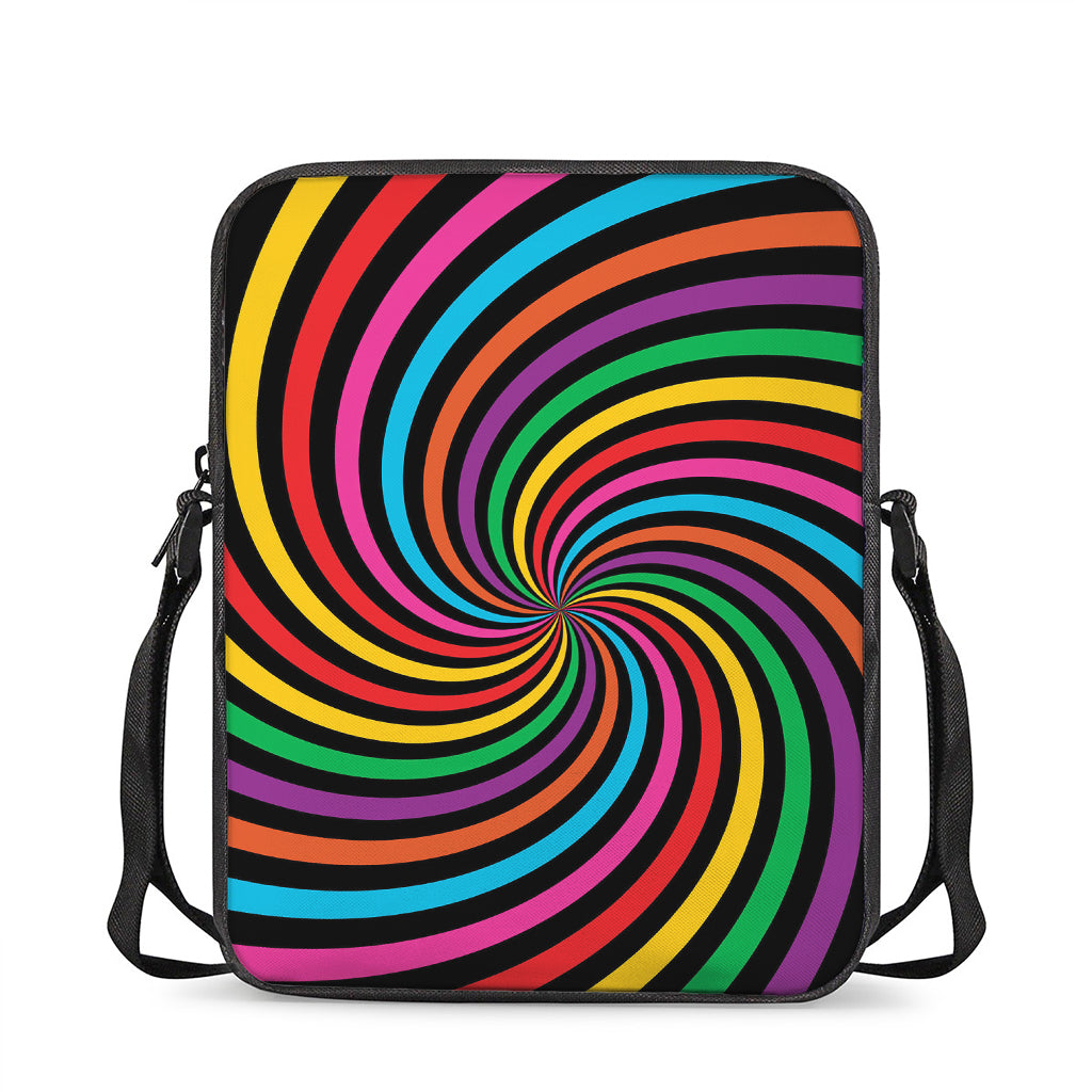 Rainbow Psychedelic Swirl Print Rectangular Crossbody Bag