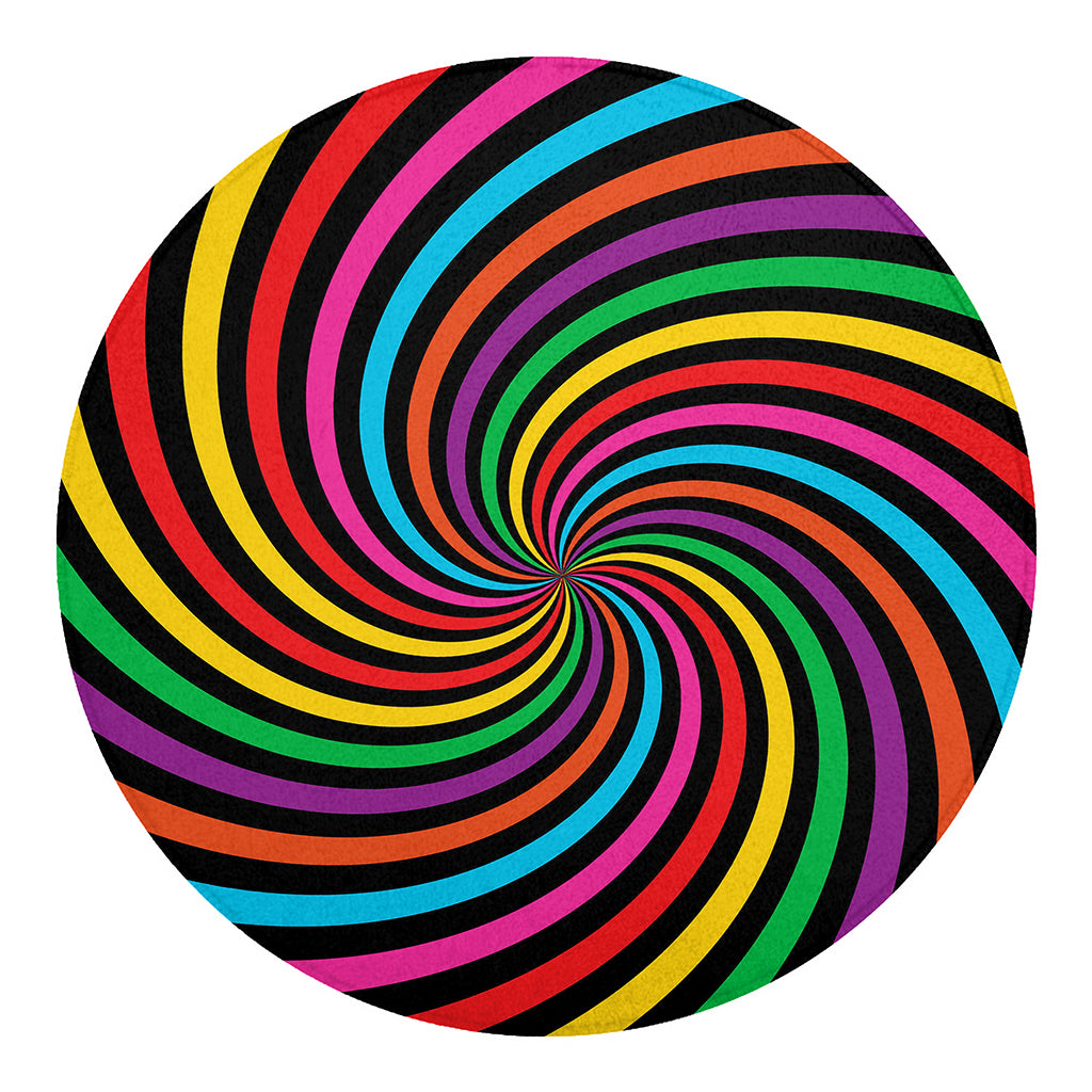 Rainbow Psychedelic Swirl Print Round Blanket