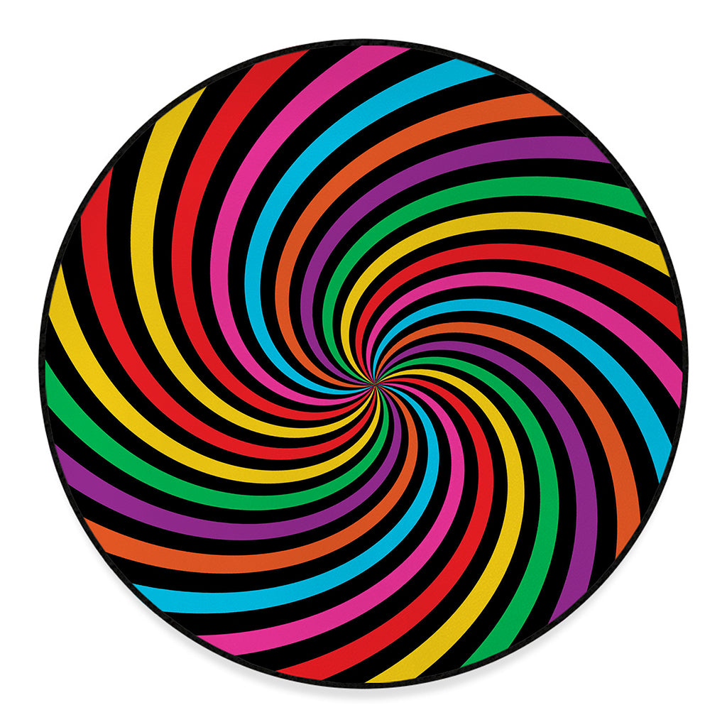 Rainbow Psychedelic Swirl Print Round Floor Mat