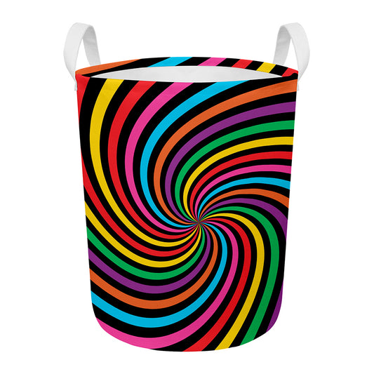 Rainbow Psychedelic Swirl Print Round Laundry Basket