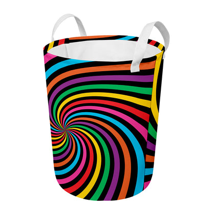 Rainbow Psychedelic Swirl Print Round Laundry Basket