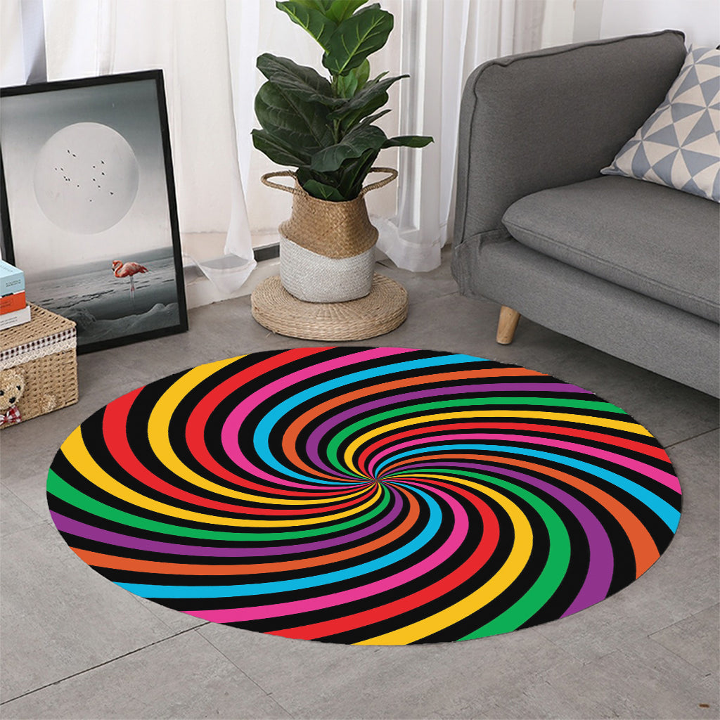 Rainbow Psychedelic Swirl Print Round Rug