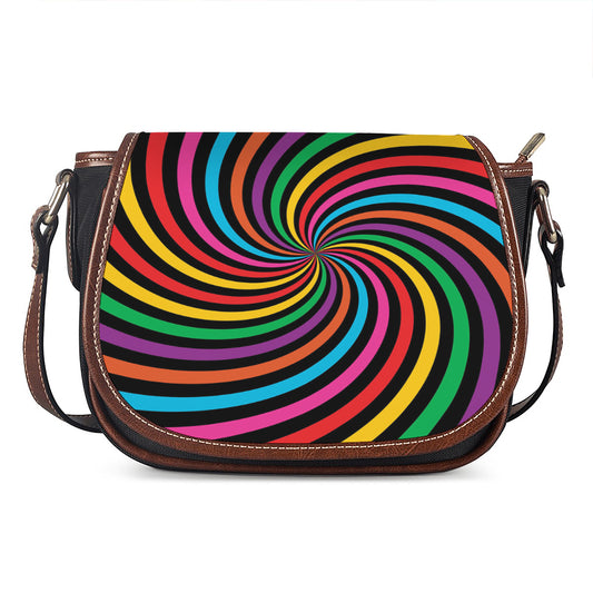 Rainbow Psychedelic Swirl Print Saddle Bag