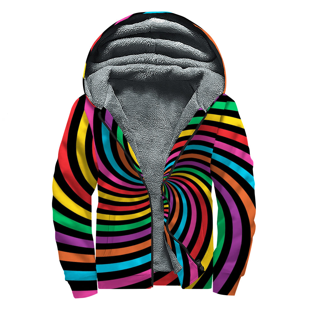 Rainbow Psychedelic Swirl Print Sherpa Lined Zip Up Hoodie