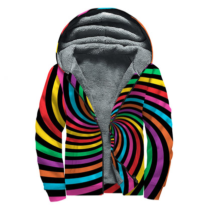 Rainbow Psychedelic Swirl Print Sherpa Lined Zip Up Hoodie